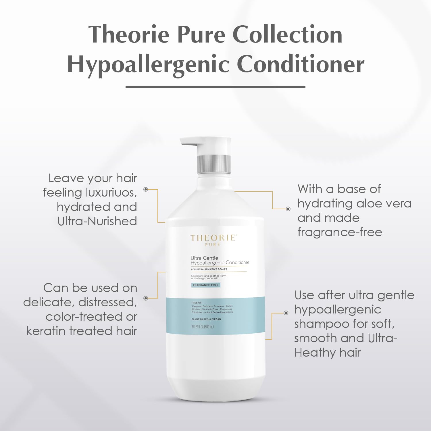 Theorie Pure Collection Hypoallergenic Conditioner -Plant-Based & Vegan - for Soothes Itchy & Allergy Prone Skin - Fragrance-free - Sensitive Scalp, Pump Bottle -800mL - 1 Pack